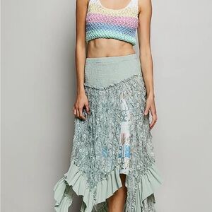 POL Mint Lace High-Low Skirt